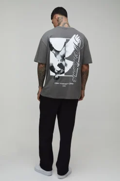 boohooMAN T-shirt Tall Oversized Dove avec Imprimé Dos Worldwide<Homme Tout Afficher|Tout Afficher