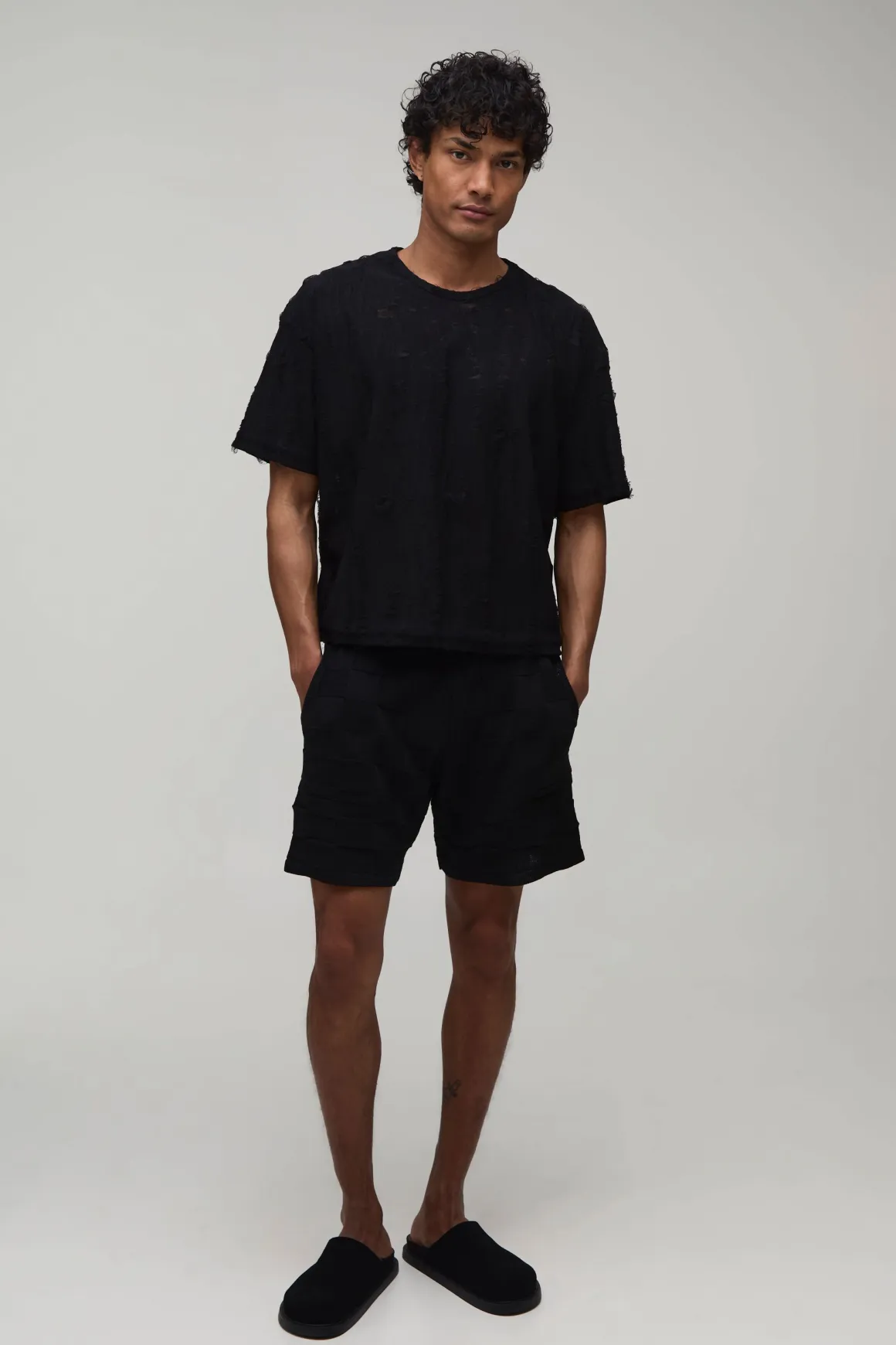 T-shirt Tissé Délavé Effet Usé Coupe Ample Oversize