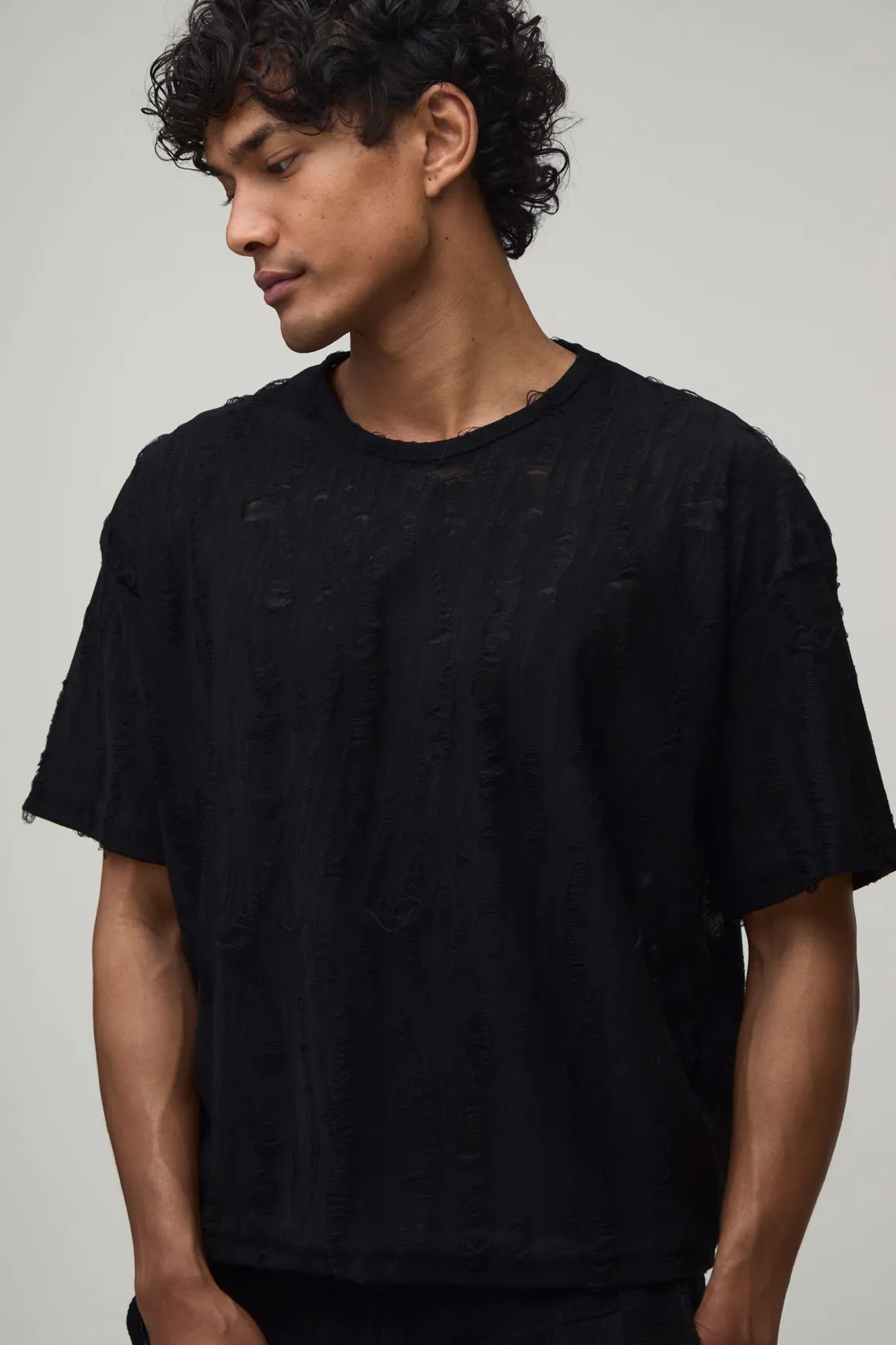 T-shirt Tissé Délavé Effet Usé Coupe Ample Oversize