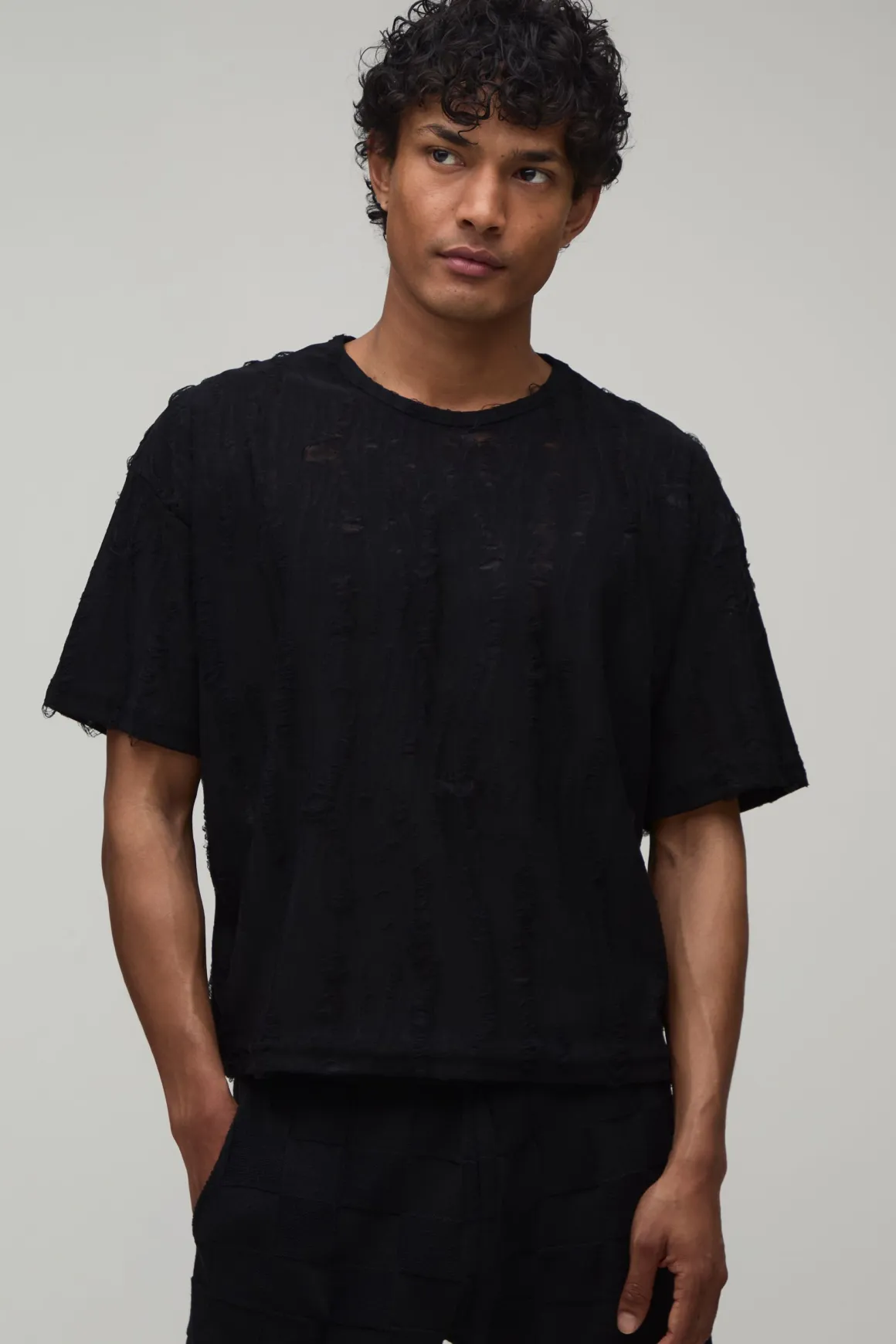 T-shirt Tissé Délavé Effet Usé Coupe Ample Oversize