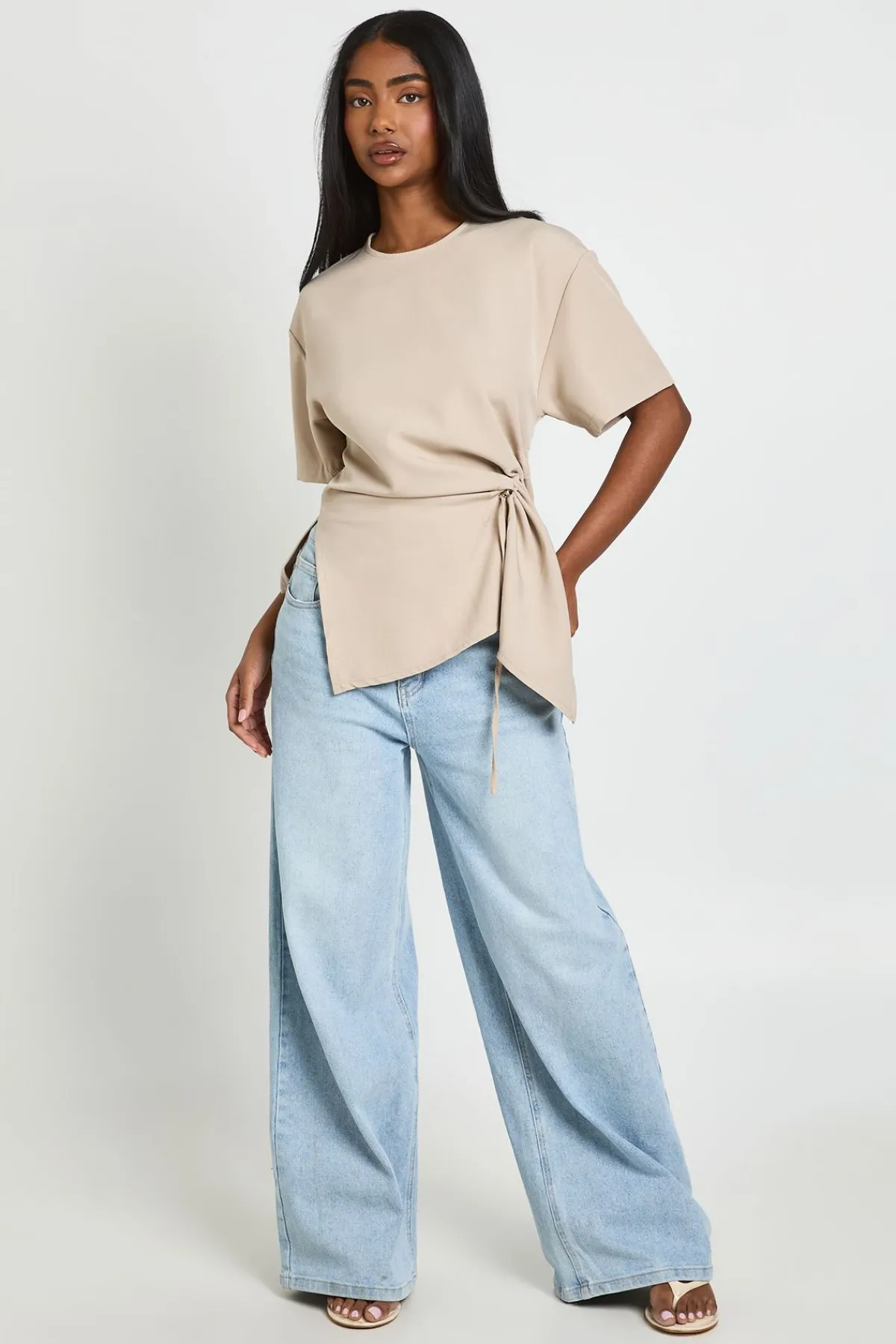 boohoo T-shirt Tissé À Fronces Latérales<Femme Tops