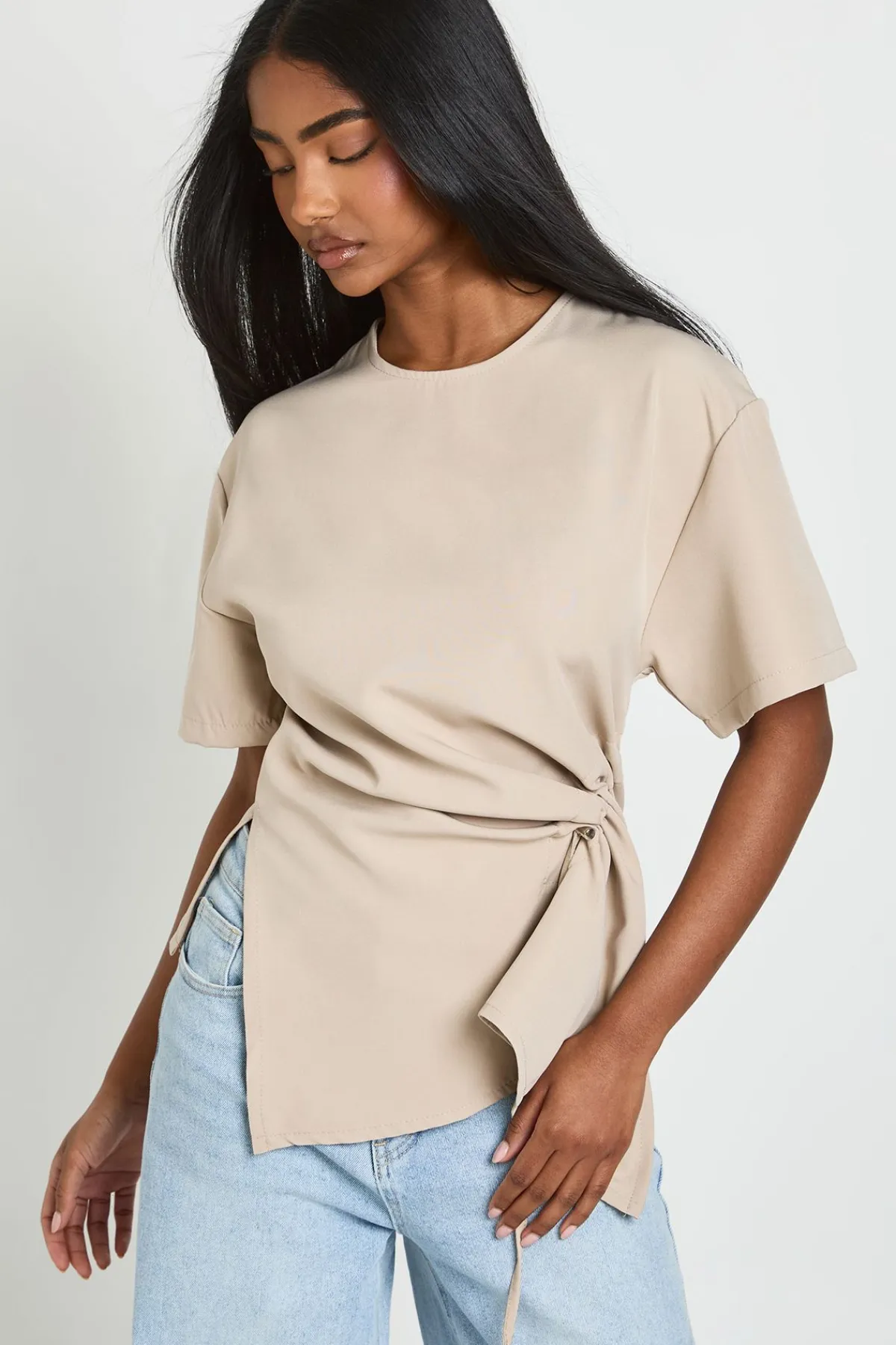 boohoo T-shirt Tissé À Fronces Latérales<Femme Tops