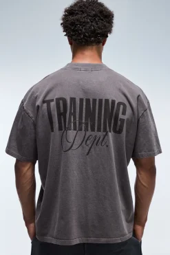 T-shirt Training Dept Oversize Délavé À Col Étendu