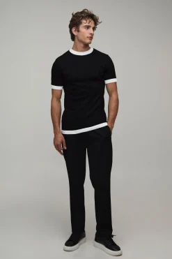 T-shirt Tricoté Ajusté À Bandes Contrastées