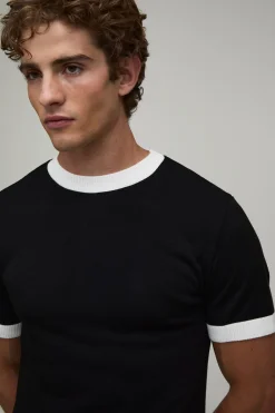 T-shirt Tricoté Ajusté À Bandes Contrastées
