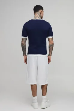 T-shirt Tricoté À Bords Contrastés Coupe Ajustée Musclée Tall En Mélange De Coton