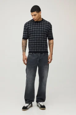 boohooMAN T-shirt Tricoté À Coupe Ample Avec Empiècement Jacquard<Homme T-Shirts|Maille