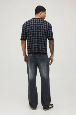 boohooMAN T-shirt Tricoté À Coupe Ample Avec Empiècement Jacquard<Homme T-Shirts|Maille