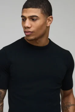 boohooMAN T-Shirt Tricoté Doux Coupe Moulante<Homme Nouveautés Grande Taille|Tout Afficher