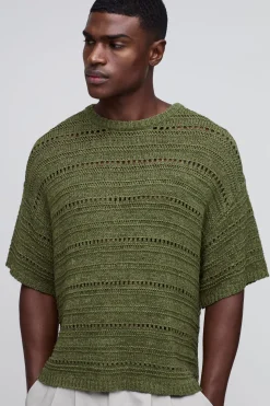 T-shirt tricoté en fil rappelant le crochet, surdimensionné et de coupe boxy