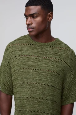 T-shirt tricoté en fil rappelant le crochet, surdimensionné et de coupe boxy