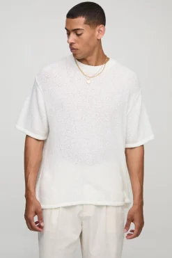 boohooMAN T-shirt tricoté fin à coupe boxy<Homme T-Shirts|Maille