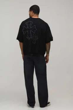 T-Shirt Tricoté Jacquard à Croix Ample Oversize