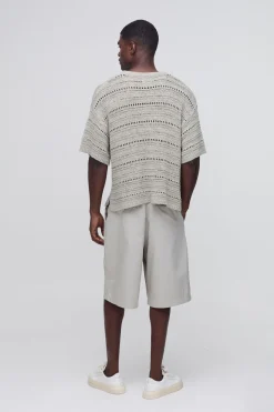 T-Shirt Tricoté Oversize Boxy Aspect Crochet Fil Ruban