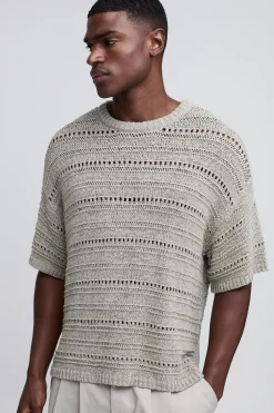 T-Shirt Tricoté Oversize Boxy Aspect Crochet Fil Ruban