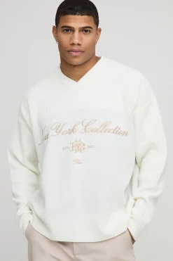 T-shirt tricoté oversize à côtes, style hockey varsity