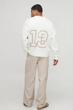 T-shirt tricoté oversize à côtes, style hockey varsity