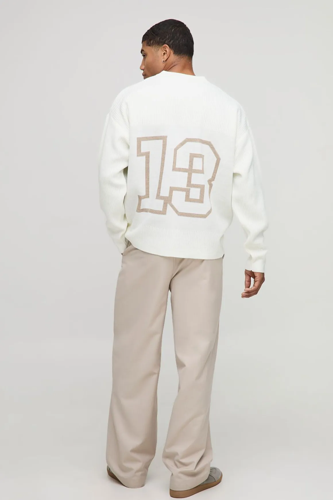 T-shirt tricoté oversize à côtes, style hockey varsity
