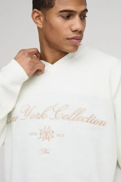 T-shirt tricoté oversize à côtes, style hockey varsity