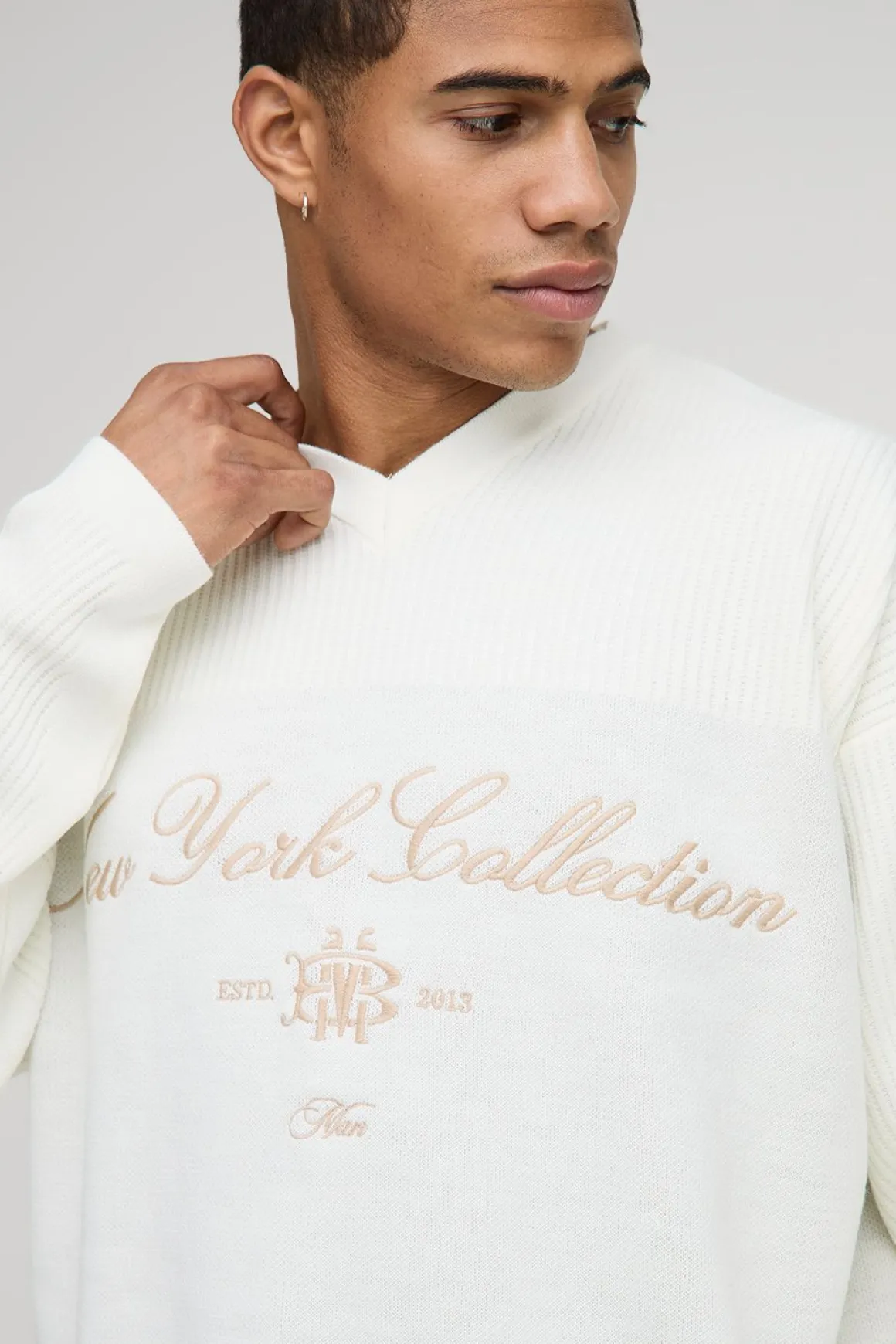T-shirt tricoté oversize à côtes, style hockey varsity