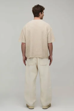 boohooMAN T-shirt Tricoté Oversize À Motif Géométrique<Homme Tout Afficher|T-Shirts Grande Taille