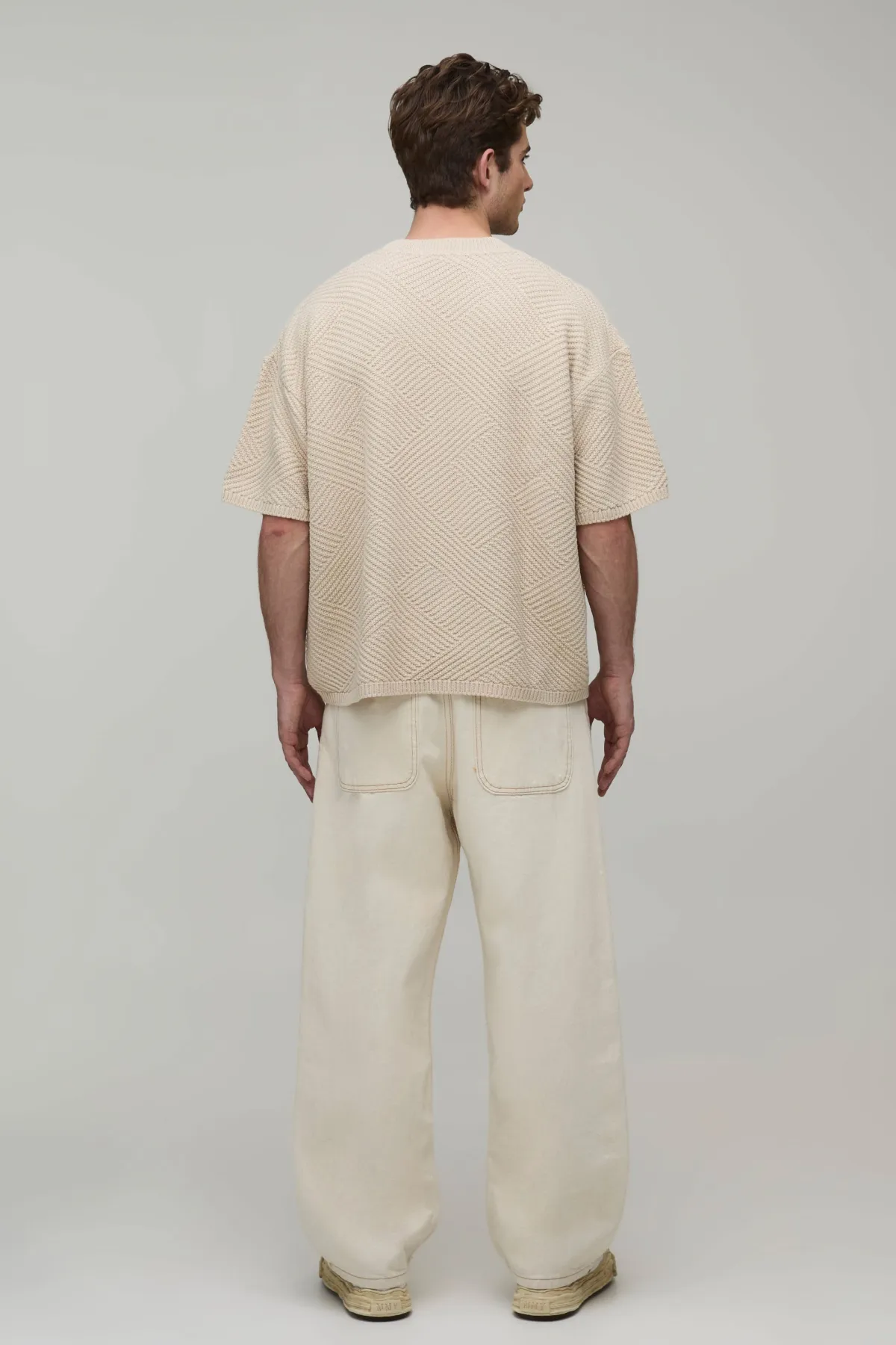 boohooMAN T-shirt Tricoté Oversize À Motif Géométrique<Homme Tout Afficher|T-Shirts Grande Taille