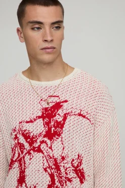 T-shirt tricoté western texturé à manches longues oversize