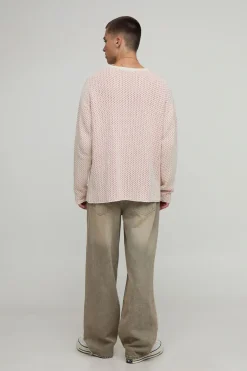 T-shirt tricoté western texturé à manches longues oversize