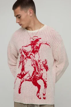 T-shirt tricoté western texturé à manches longues oversize