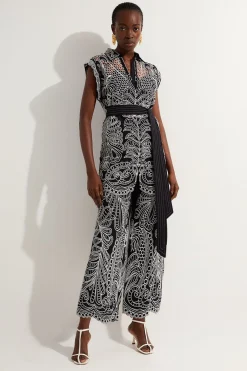 Tunique tissée en coton à broderie et motifs découpés