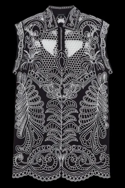 Tunique tissée en coton à broderie et motifs découpés