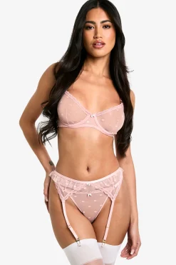 Valentines Spot Mesh Bow Trim Underwire Bra