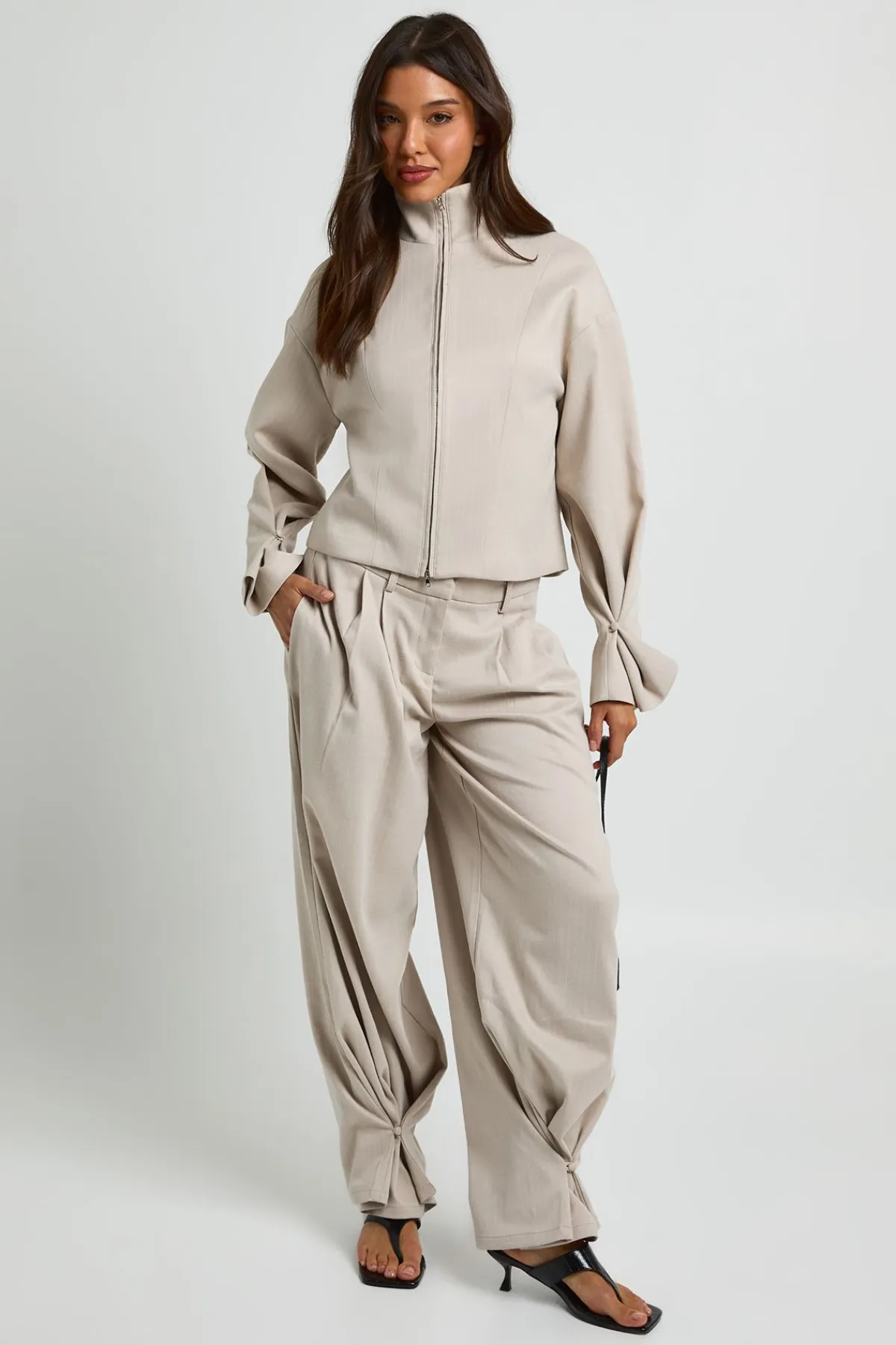 boohoo Veste Ajustée À Col Montant Et Rayures Ton Sur Ton<Femme Tailleurs|Looks De Rentrée