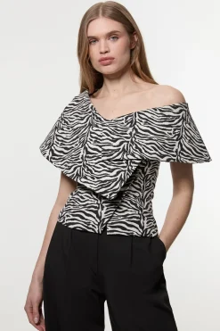 KarenMillen Veste ajustée en jacquard zèbre à col asymétrique<Femme Tailleurs|Vestes & Manteaux