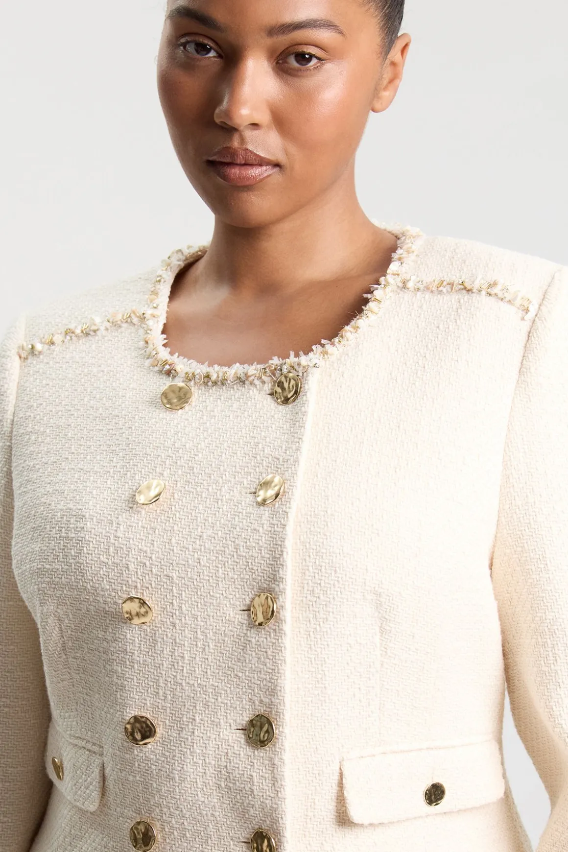 Veste Ajustée En Tweed Grande Taille Avec Finitions Ornementales