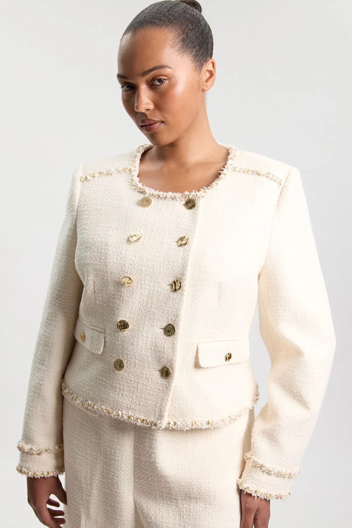 Veste Ajustée En Tweed Grande Taille Avec Finitions Ornementales