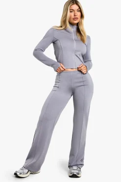 Veste ajustée à fermeture éclair et pantalon à jambes larges