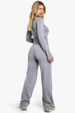 Veste ajustée à fermeture éclair et pantalon à jambes larges