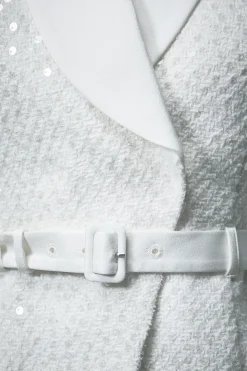 Veste Ajustée Lisa Tan en Bouclé à Sequins Avec Ceinture
