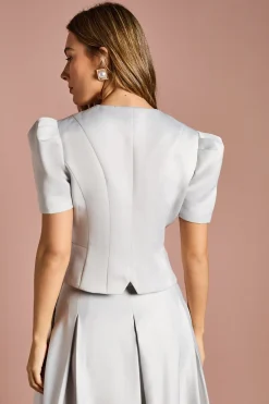 Veste Ajustée à Manches Courtes Boutonnée