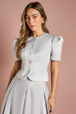 Veste Ajustée à Manches Courtes Boutonnée