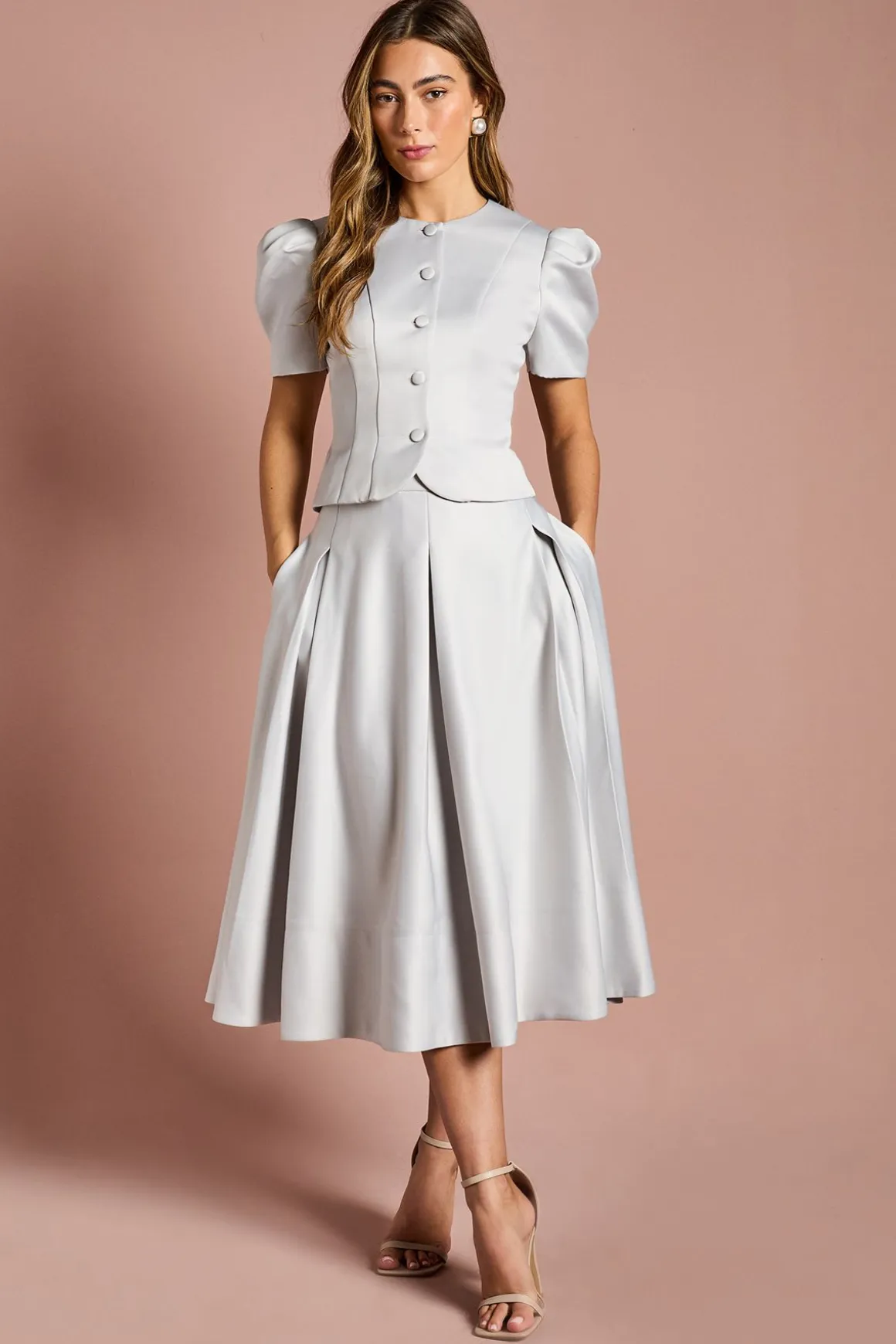Veste Ajustée à Manches Courtes Boutonnée