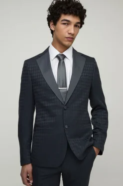 boohooMAN Veste ajustée pied-de-poule tonale à simple boutonnage<Homme Costumes Et Tenues Formelles