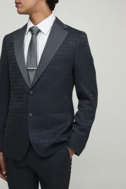 boohooMAN Veste ajustée pied-de-poule tonale à simple boutonnage<Homme Costumes Et Tenues Formelles