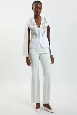 Veste Ajustée Style Bandage À Manches Cape Ornée De Perles