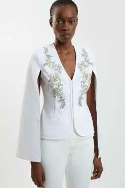 Veste Ajustée Style Bandage À Manches Cape Ornée De Perles