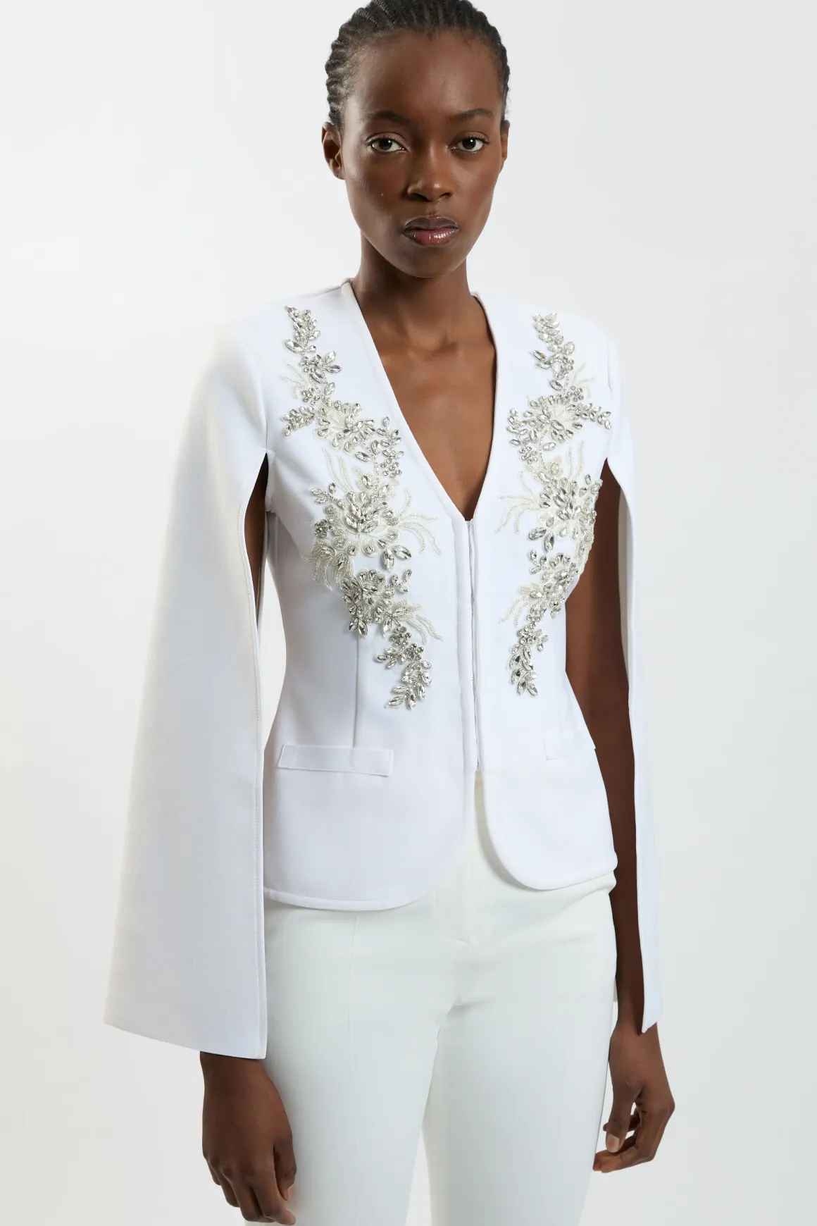 Veste Ajustée Style Bandage À Manches Cape Ornée De Perles