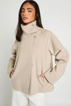 boohoo Veste Aspect Laine À Col Cheminée<Femme Vestes & Manteaux