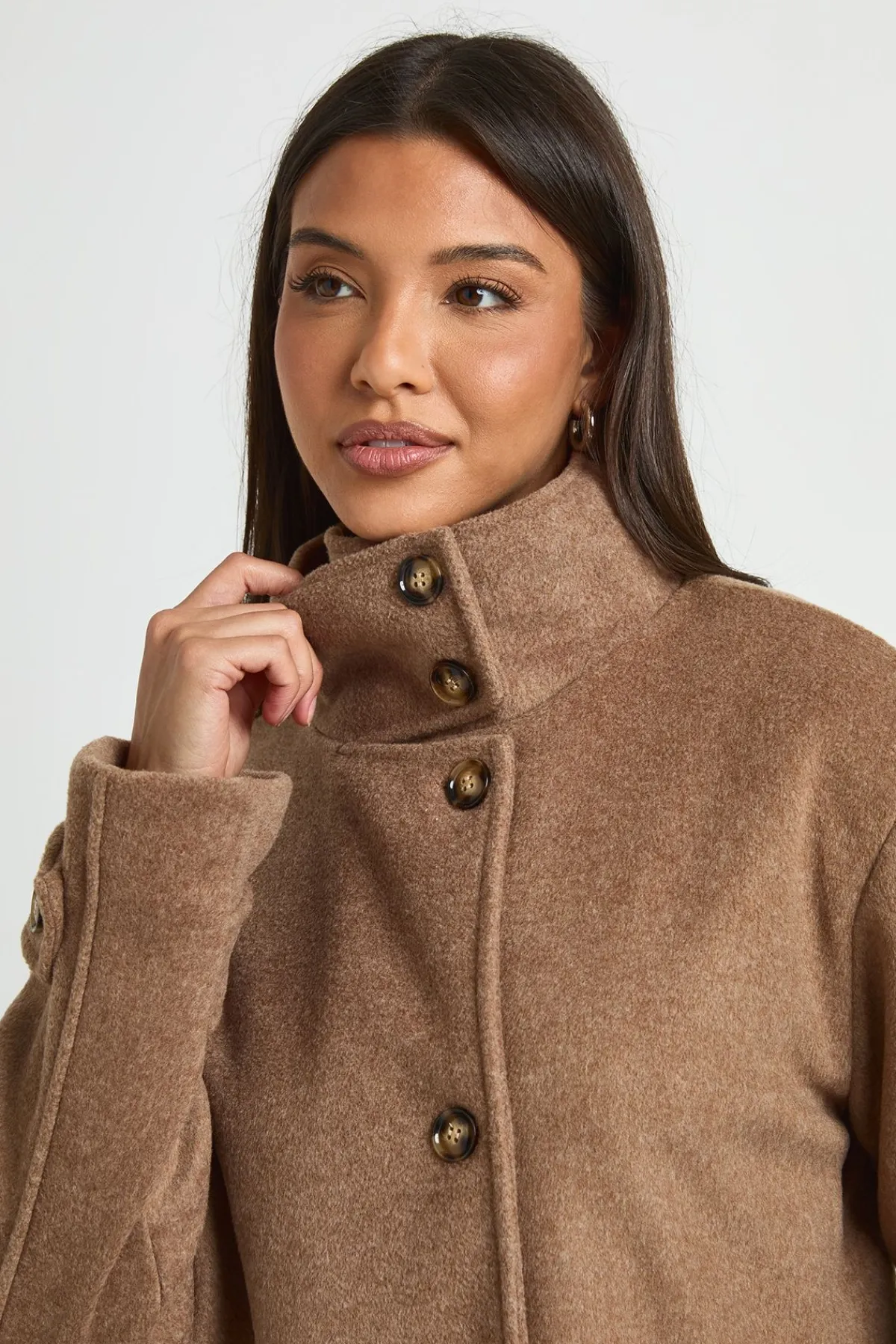 boohoo Veste Aspect Laine À Col Cheminée Et Boutonnage Intégral<Femme Vestes & Manteaux