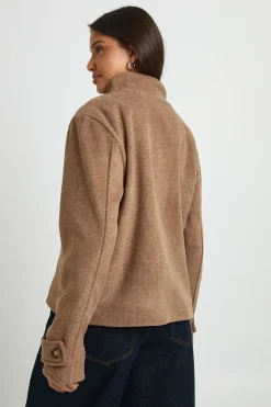boohoo Veste Aspect Laine À Col Cheminée Et Boutonnage Intégral<Femme Vestes & Manteaux
